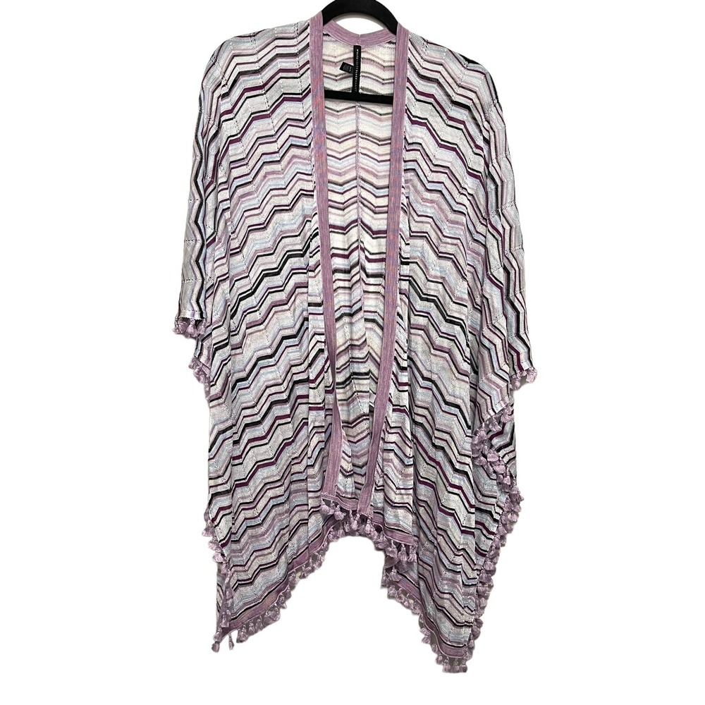 White House Black Market Cardigan Women M/L Purple Chevron Tassel Open Front
